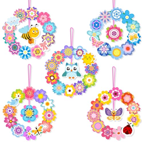 25Sets Spring Wreath Craft Kits DIY Wreath Hanging Ornaments DIY Bee Pattern Crafts Bulk Mothers Day Craft Projects Gift Make Your Own Paper Craft Bulk for Classroom Home Party Favors Activities