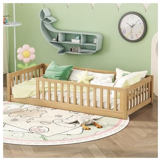 Twin Size Kids Montessori Floor Bed,Twin Floor Bed Frame with Slats,Solid Wood Twin Bed Frame for Girls Boys,Natural