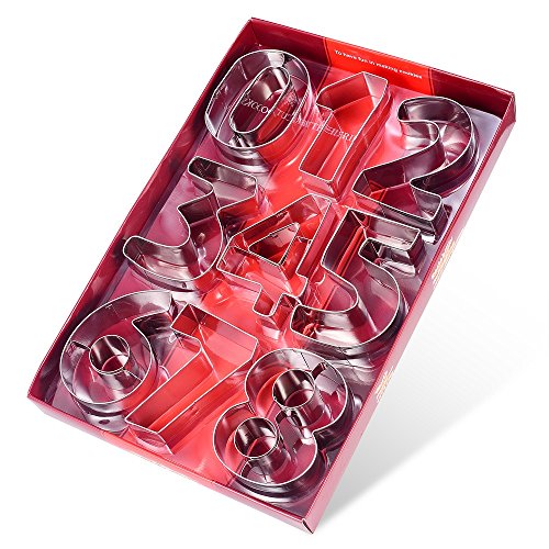 Ertek Numbers Cookie Cutters 3 Inches 9Pcs Jelly Fondant Cutter Set, Stainless Steel, Large Number Cutter (3'' Number Cutter) #TOP6