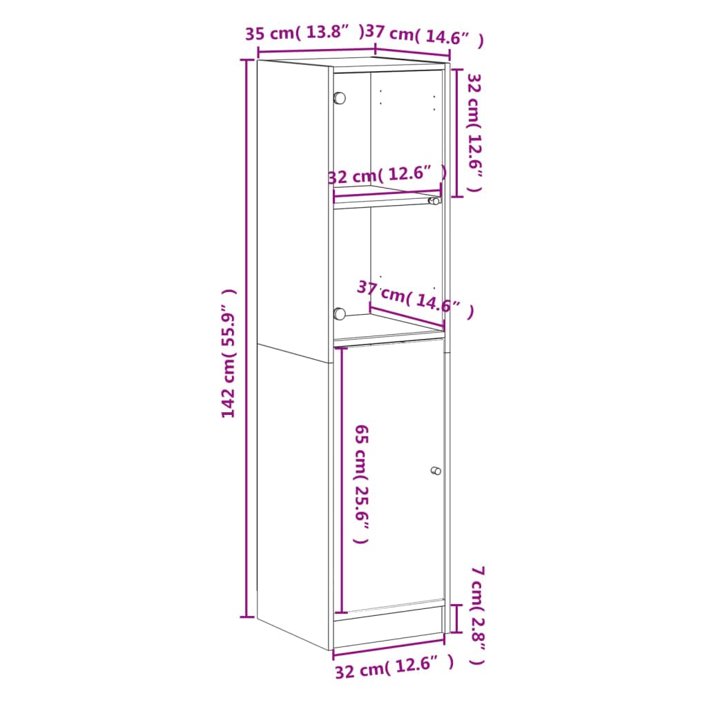 vidaXL Highboard, Beistellschrank mit Glastüren, Sideboard mit viel Stauraum, Schrank Kommode Hochschrank Wohnzimmer Schlafzimmer, Sonoma-Eiche
