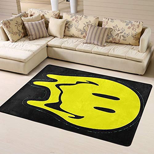 Acid Trippy Leaking Smiley Face Melting Trippy Modern Area Rug Floor Carpet Bathroom Mat Yoga Mat for Kitchen Living Bedroom Gaming Room Home Decor