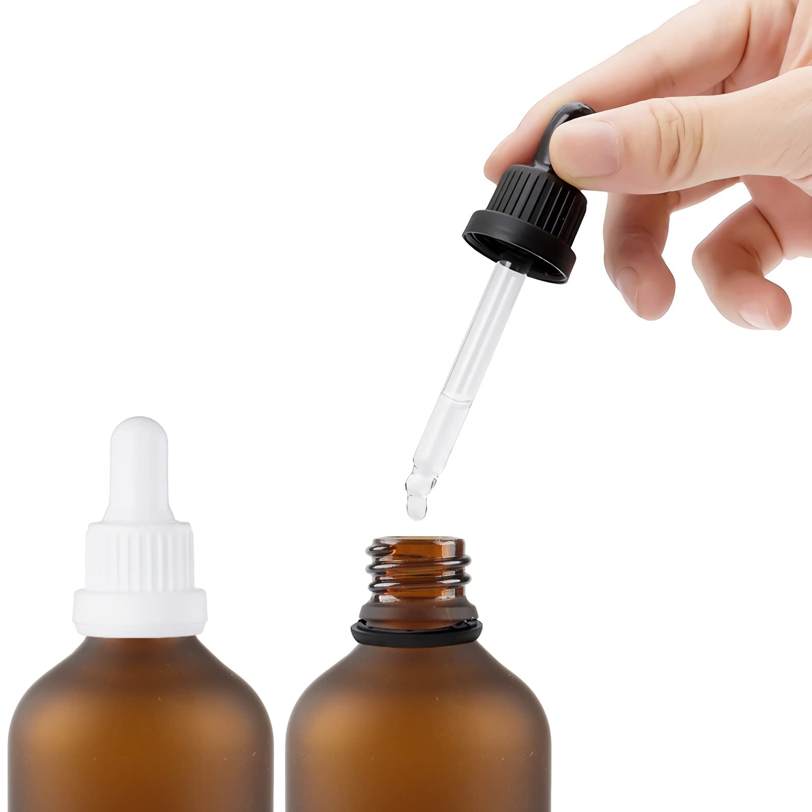 24 Pieza, 20ml Mate Marrón Botellas de Cristal con Pipeta, Frasco Cuentagotas Cristal con Tapón de Rosca Blanco a Prueba de Manipulaciones para Aromaterapia Aceites Esenciales
