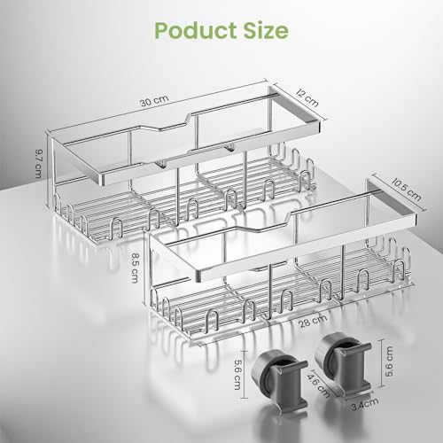 HouseUp Duschablage Ohne Bohren - 2 Stück Duschstangen-aufbewahrungsregal Edelstahl für 18 mm-25 mm Duschstange, Shampoo Halterung für Dusche, Badezimmer Organizer Duschregal (Silber)