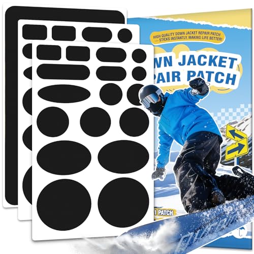 OAZ Patch Réparation Doudoune Noir, 35 pièces Patch Nylon Autocollant, Patches Autocollant Tissu Imperméable pour Vestes, tentes, Sac de couchages, Sac à Mains