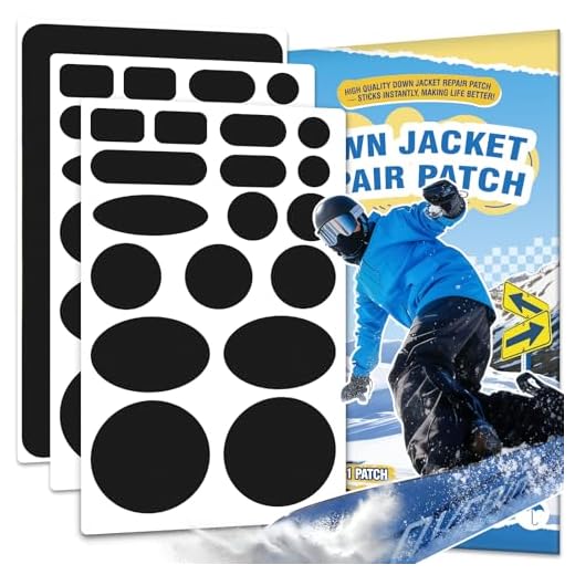 Daunenjacke flicken Reparaturset Schwarz, 35 Stück 25x15cm Flicken Daunenjacke Selbstklebend Stoff, Nylon Selbstklebender Wasserdichte Reparatur Patch für Zelten, Skianzüge, Jacken, Schlafsäcke