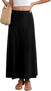 Kinnette Women's Flowy Maxi Skirt - High Waisted A-Line Casual Long Skirt, Stretchy Comfortable Fit