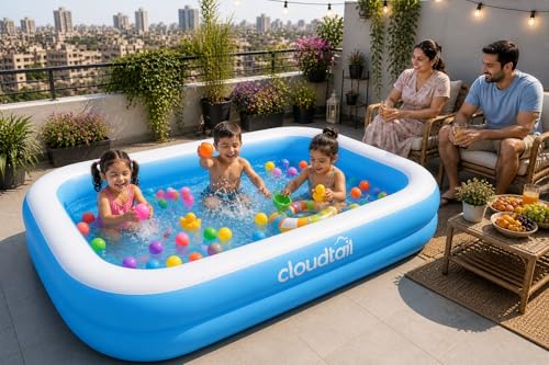 Image of 5.5 Ft Inflatable Swimming Pool for Adults & Kids with Electric Pump | Large Rectangular Family Pool | Thick PVC Leak-Proof Portable Bath Tub for Garden, Terrace, Outdoor Summer (D CSP5)