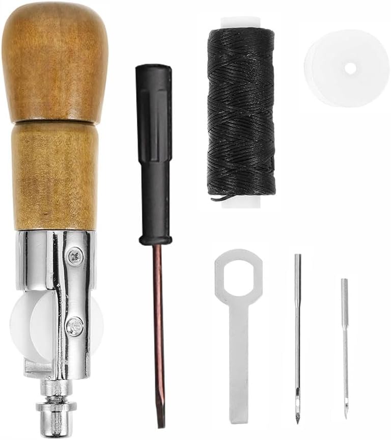 BE-TOOL Leather Sewing Awl Hand Stitcher with Craft Accessories Set, Hand Awl Tool, 2 Sizes Needles for Quick Belt Repair lockstitch, DIY Craft, Leather, Heavy Fabric, Canvas, Bags