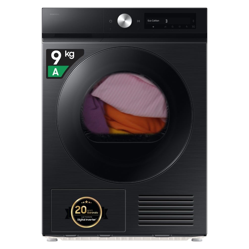 Samsung Asciugatrice Bespoke AI DV90DB7845GB/U3, 9 kg, Pompa di Calore, Wifi, QuickDrive, AI Dry, Hygine Dry, Carica Frontale, 60L x 85H x 60P cm