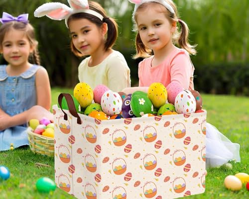 Image of Large Rectangular Easter Baskets Empty Waterproof Boy Toy Box Foldable Kid's Gifts Storage Bin Spring Room Decor(Small Round Dot Gift Basket Egg)