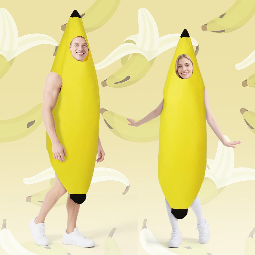 Kostium bananowy, zabawny kostium banana i 1 sztuka dmuchany banan, kostiumy owocowe dla dorosłych na Halloween, na imprezy tematyczne, Boże Narodzenie, cosplay, unisex
