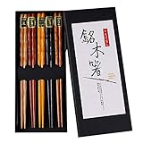 Japanese Style Wooden Chopsticks with Gift Box, 5 Pairs Reusable Chopsticks Dishwasher Safe,Sushi...