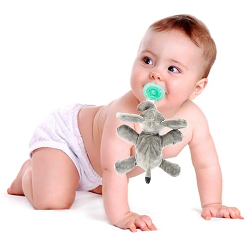 Miniatura 7 de KINREX Soporte para chupete de bebé – Animal de peluche de elefante suave con chupetes y clip para bebés recién nacidos, niños y niñas, prematuros,