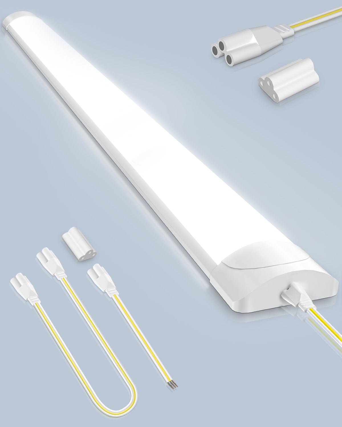 Worshow 3ft LED Batten Light 90cm 30W Daylight, 3600LM 6500K Office Ceiling Lights, IP54 Fitting Tube LED Fluorescent, Linkable Plug in Strip Light for Home Garage Workshop Office Wall Kitchen Shed