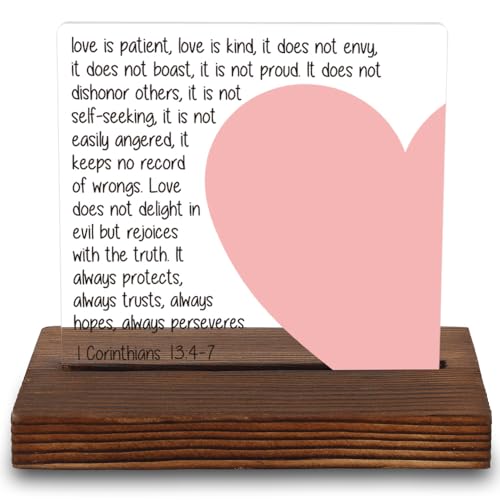 1 Corinthians 13:4–7 Love Is Patient Bible Verse Plaque, Anniversary or Christian Wedding Gift, Heart Design Scripture Decor, 4x4 Inch Acrylic Sign,LYY89