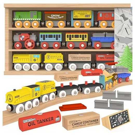 Wooden Train Set 12 PCS Magnetic Toy Train Cars with Storage Box Cover Tunnel Compatible with Thomas Brio Melissa and Doug Wooden Railway Toys for Grandkids Kids Toddlers Boys Girls
