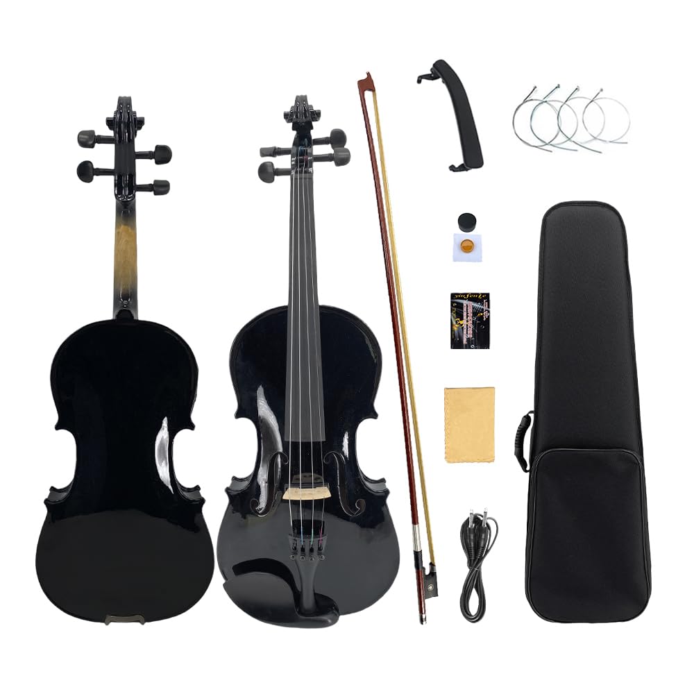 Yinfente Acoustic Violin Electric Violin 4/4 Full Size Violin 4 String Maple Spruce For Student,Violin For Beginners violin Case,Brazilwood Bow,Cable,Cleaning Cloth,Rosin,Bridge