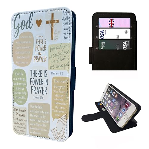 Image of Bible Quotes Christian Wallet Phone Case Flip Cover Compatible with iPhone SE 7 8 X XR 11 12 13 14 15 16 16E 17 Air Plus Mini Pro Max – Faux Leather Lord Jesus Love Black