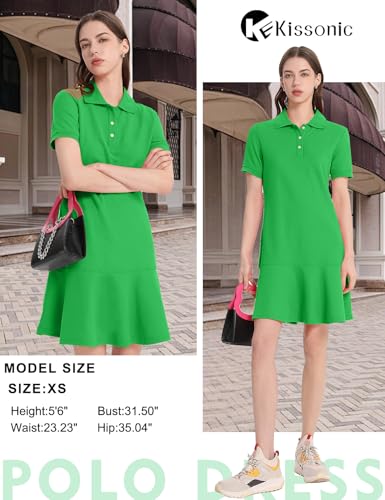 Image of Kissonic Women's Polo Dress Short Sleeve V Neck Ruffle Hem Casual Summer Golf Tennis Mini Shirt Dresses