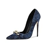 Escarpins à talons aiguilles pointus en denim pour femme, super talons hauts, chaussures de fête faites à la main pour femmes grande taille Zh1037s, bleu, 44 EU