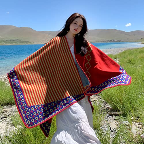 Chinese ethnic style shawl, women's large Pashmina shawl, women's striped diamond checkered color matching scarf shawl2