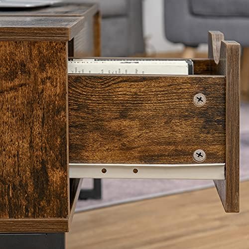 HOMCOM Extendable Coffee Table Lift Top Desk w/Hidden Storage Compartment Drawer Metal Frame - Brown