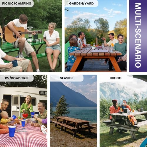 Picnic Table Cover with Bench Covers Fitted Elastic Non Slip Water Resistant Camping Tablecloths for 6 Foot Rectangular Tables Travel Trailer Gadgets Summer Garden Supplies Gifts for Couples