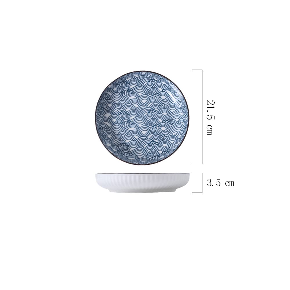 fanquare Assiettes de Dîner Bleues et Blanches de 20cm - Lot de 6, Assiettes Plates en Céramique pour Pâtes, Crêpes, Steak - Compatible avec Lave-Vaisselle et Micro-Ondes