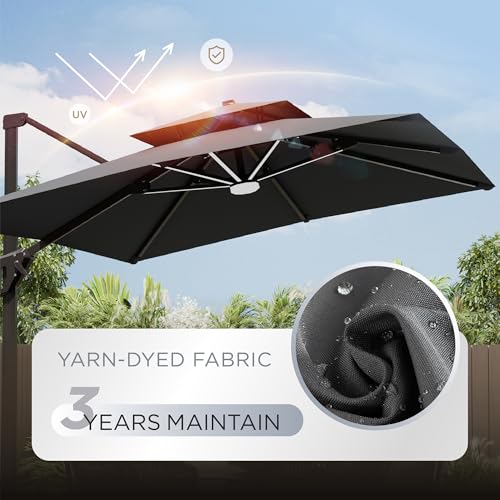 Image of 10' X 13' Patio Umbrella with Weighted Base and LED Lights Outdoor Cantilever Large Rectangle Offset Umbrellas Heavy Duty Aluminum Double Top with 360-degree Rotation for Pool Garden Deck, Grey
