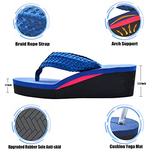 Image of MALIDA Womens Wedge Arch Support Flip Flops Cushion Soft Rubber Midsole Platform Thong Sandals with Rubber Sole