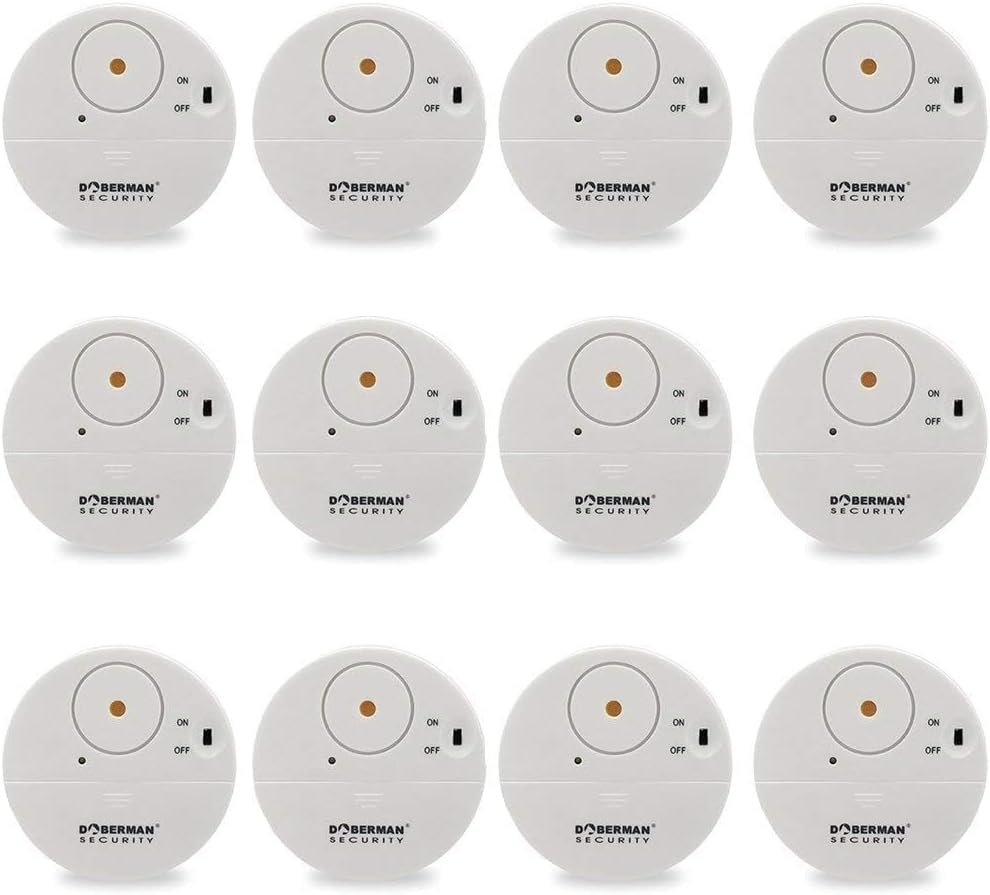 DOBERMAN SECURITY Ultra-Slim Window Alarm - Loud 100dB Alarm and Vibration Sensors - Modern & Ultra-Thin Design,12-Packs