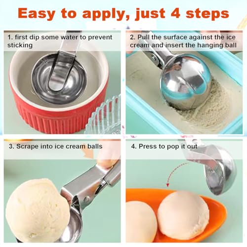 Premium Ice Cream Scoop, Stainless Steel Ice Scoop with Trigger & Ergonomic Handle - One-Push Release for Perfect Scooping, Dishwasher Safe for Ice Cream, Gelato, Sorbet, Cake Batter (1p-silver) - Image 5
