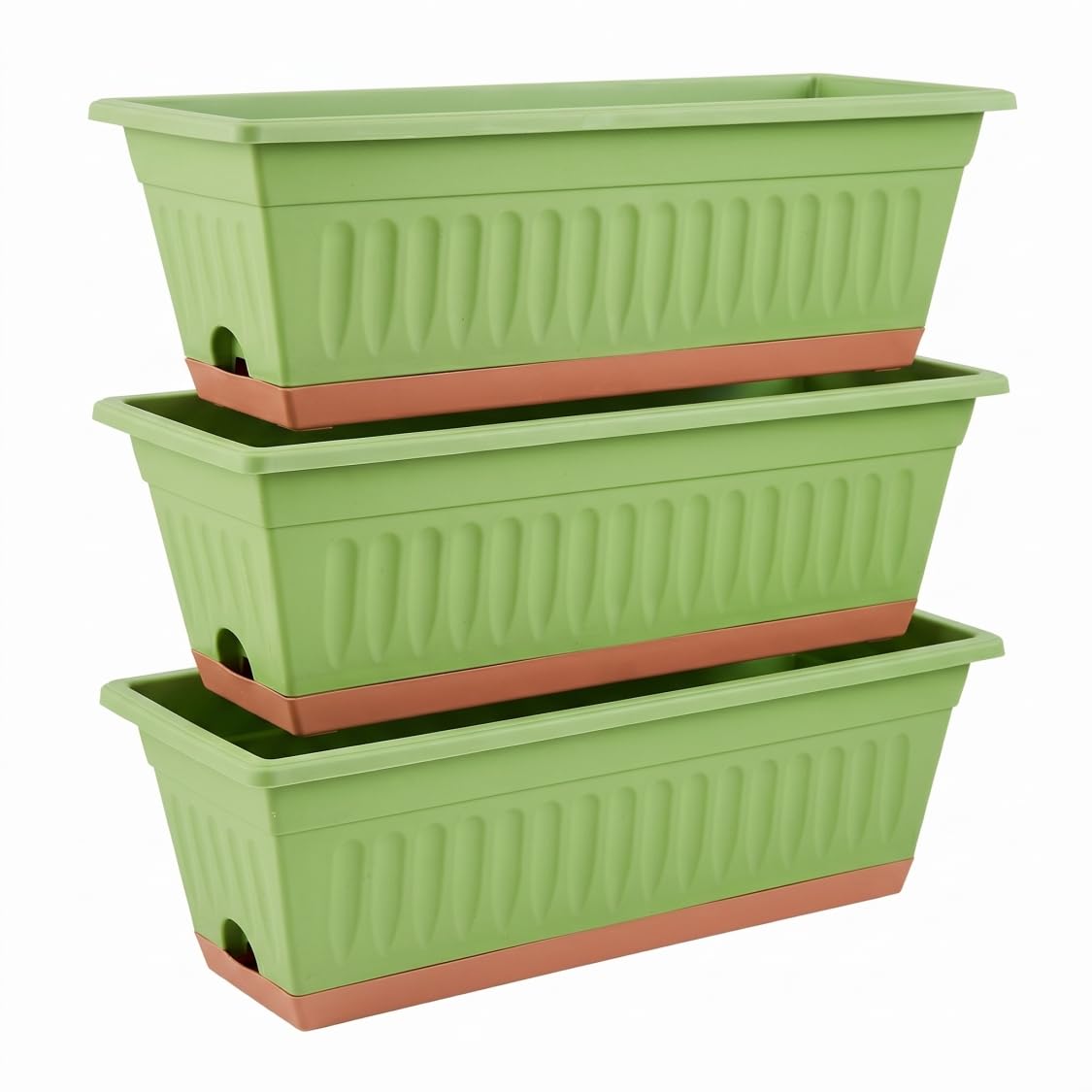 Macetas rectangulares para fresas de 50cm con drenaje y bandeja marron pack de 3