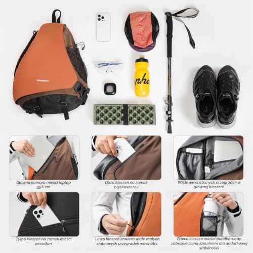 ROCKBROS Plecak Sling Duży, Plecak Sling z Zapięciem Magnetycznym, Torba Krzyżowa z Wieloma Przegrodami na Outdoor, Rower, Podróże, Wędrówki, Mężczyźni i Kobiety