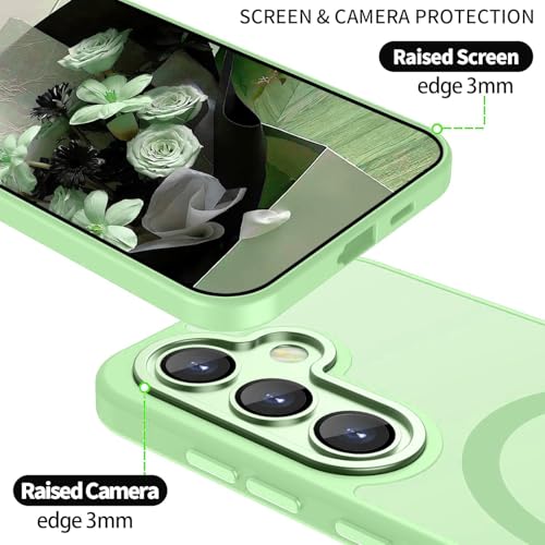 Image of Elzzi Magnetic Magsafe for Samsung S24 5g Case, Upgraded [Full Camera Protection] [Compatible with Magsafe] [Translucent Matte] Shockproof Protective Phone Case for Men & Women - Light Green