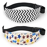 Luckyiren 2-Pack Baby Car Seat Head Support Strap Set, Minimalist Beige Stars and Stripes Pattern, Cotton, Machine Washable, 8.4x4x1.1 Inches