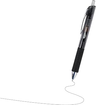 Amazon Basics Retractable Gel Ink Pens, Rubber Grip, Smudge Free, Ideal for School, Office, Fine Point (0.7mm), Black, Pack of 12