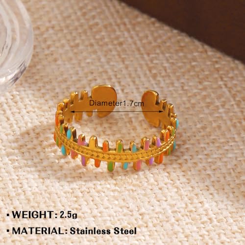 Chunky Gold Boho Rings For Women, Trendy Colorful Bead Bohemia Copper Stackable Ring Pop Multicolor Adjustable Wedding Jewelry Engagement Gift2