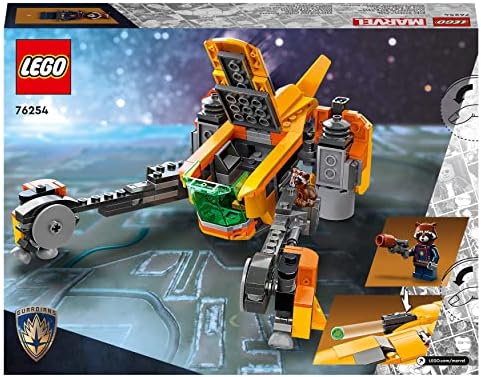 LEGO 76254 Marvel Statek kosmiczny małego Rocketa, Strażnicy Galaktyki Vol. 3, Statek kosmiczny do Zbudowania z Klocków dla dzieci z Minifigurkami superbohatera Rocketa