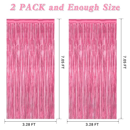 Image of 2 Pack Pink Party Decorations, 3.28 FT x 7.05 FT Pink Backdrop, Metallic Tinsel Backdrop Fringe Curtains Backdrop Curtains, Photo Backdrop Party Supplies Birthday Party Decorationsay Party Decorations