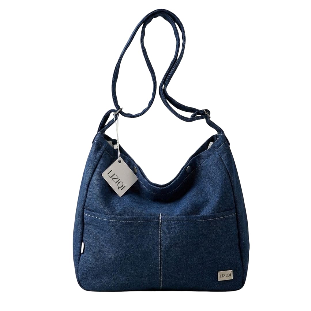 liziqi Denim Canvas Messenger Bag for Men Women - Vintage Crossbody Sling Bag for Laptop Travel Office College Gym - Aesthetic Shoulder Handbag One Side Tote Bag-picture-28