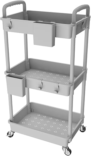 Miniatura 68 de REBECAT - Carrito utilitario de 3 niveles con cajón, hecho de organizador de almacenamiento multifuncional para cocina, baño, sala de estar, oficina