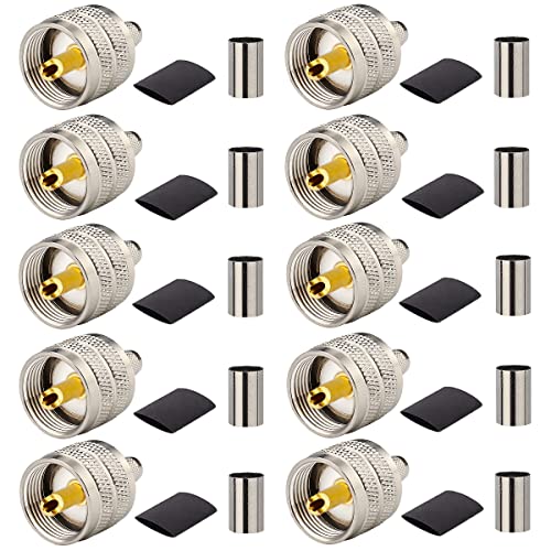 MOOKEERF PL259 Male Crimp Connector, UHF SO239 Crimp Coax Connector for RG8X/LMR240 Coaxial Cable(Pack of 10)