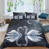 Tier Schwan Bettwäsche 135X200 cm Kinder Bettbezug Set 3D Druck Bedding Bettwäsche 3 Teilig Bettbezüge Hohe Dichte Mikrofaser Bettbezug 2 Kissenbezug - Hypoallergene Weich Tagesdecke -47116022