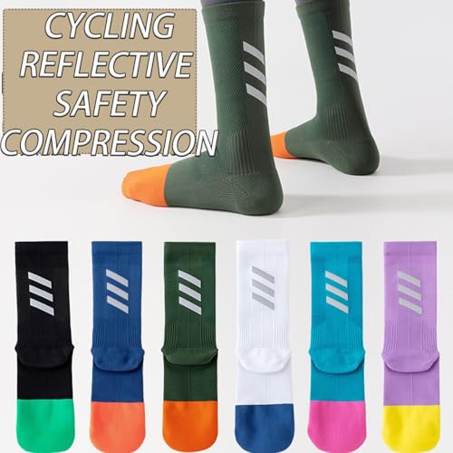 CHUNFO Mens High Reflective Night Cycling Socks Crew Athletic Compression 4/6 Pairs Size7.5-10.52