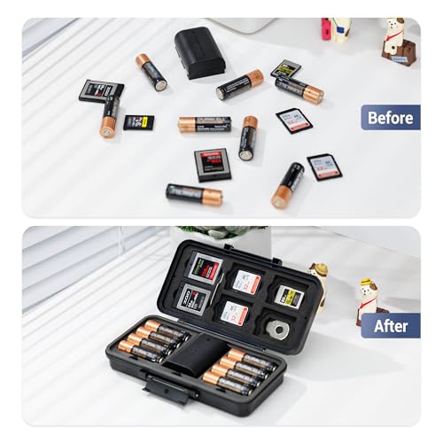 JJC Caja de batería 3 en 1 con Soporte para Tarjeta de Memoria para CF Express Typ B/XQD x6 + CF Express Typ A x5 + SD x6, para Canon LP-E6, Nikon EN-EL15, Sony NP-FZ100 Fuji, NPW235 x3 / 6 Pilas AA - imagen 6