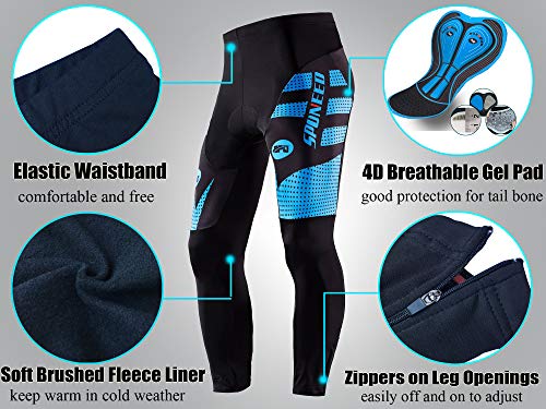 Sponeed Padded Cycling Pants Fleece Men Bike Tights Warm Up Windproof Bicycle Clothes Us Xl Blue #TOP2