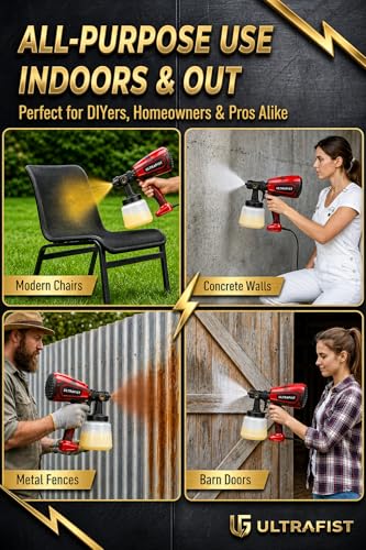 Image of Ultra Fist Gold 1200W HVLP Electric Paint Sprayer, Red, with 1000ml Container, 3 Nozzles, Brass Nozzle, Adjustable Flow Control, for Walls, Furniture & Fences