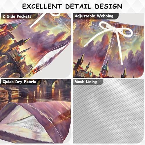 River Buildings Purple Boys Swim Trunks Quick Dry Toddler Swimsuit Boy Swimwear Board Shorts Bathing Suits M3