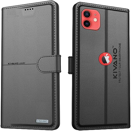 Image of Compatible with Apple iPhone 12 Flip Cover | Leather Finish | Inside Pockets & Inbuilt Stand | Shockproof Wallet Style Magnetic Closure Back Cover Case